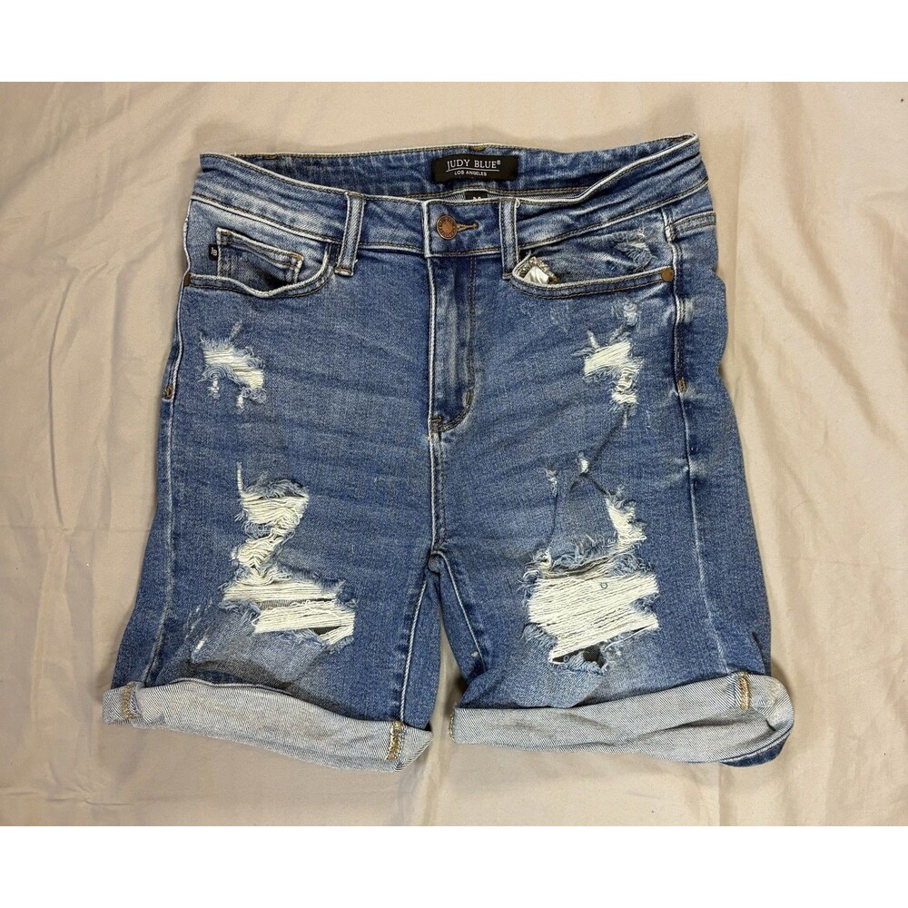 Judy Blue Womens Denim Jean Shorts Size Med Distressed High Rise Casual